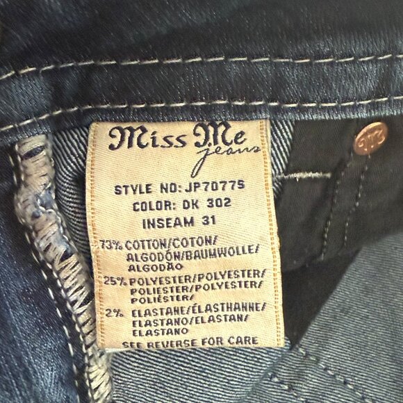 Miss Me Jeans Womens 27 Blue Signature Skinny Embellishment Rhinestone Y2K Boho - Picture 11 of 14